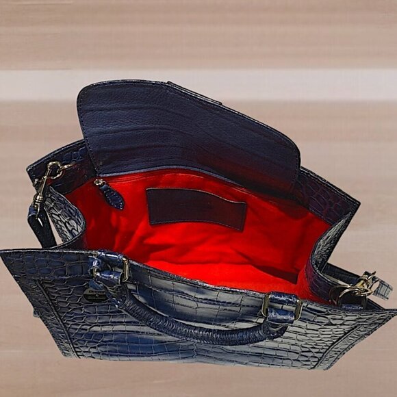 Dooney & Bourke Marine Blue Croc Embossed Leather Satchel - Picture 11 of 16